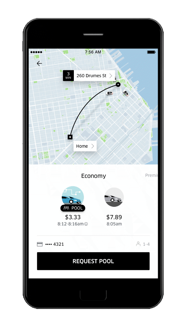 An image showing Uber mobile application